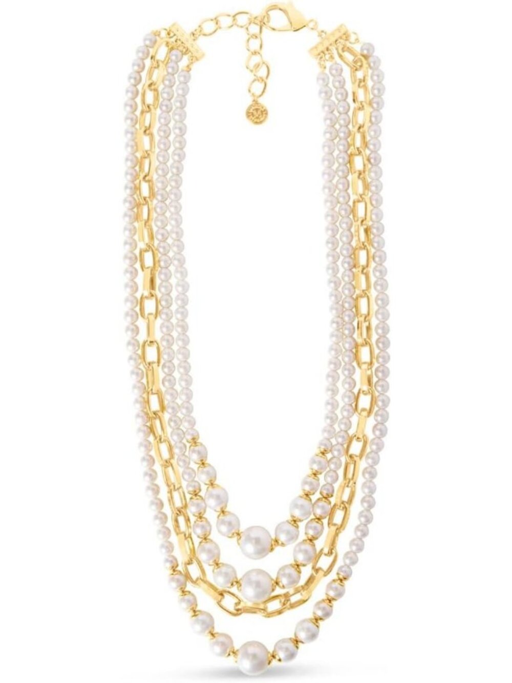 Elegant Long Pearl & Chain Necklace in Gold - Four Strand Design for Women